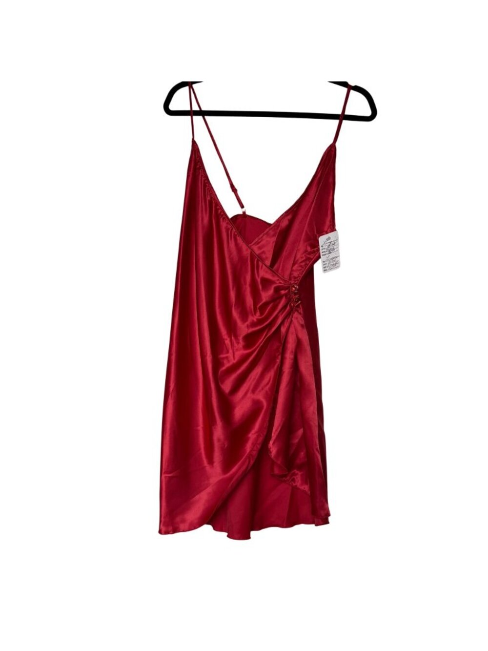VTG 1970's Twist Front Short Spaghetti Strap Nightgown USA Polyester Red Sz L